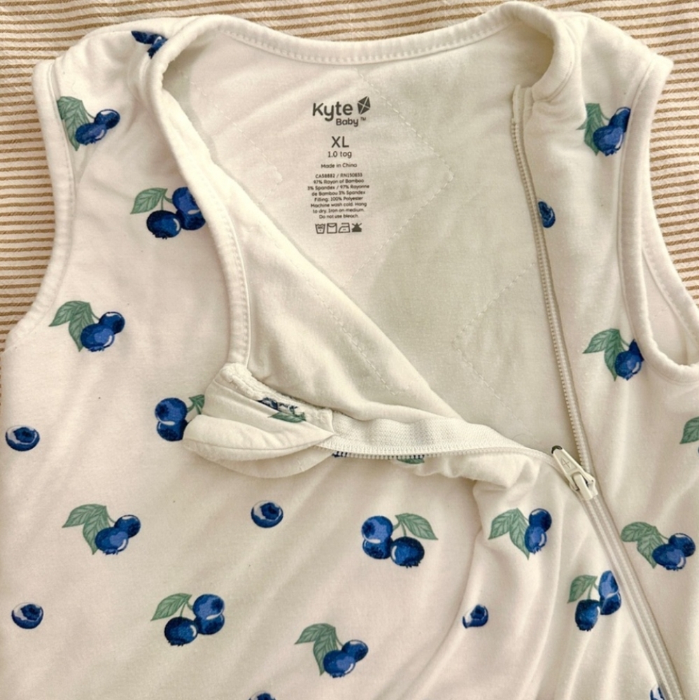 Kyte BABY Cream Sleep Sack with Blue Cherry Print
